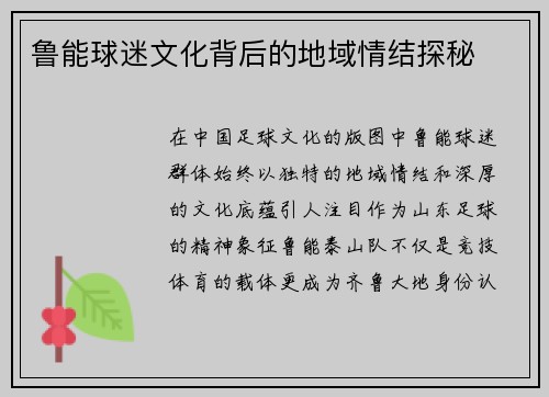 鲁能球迷文化背后的地域情结探秘